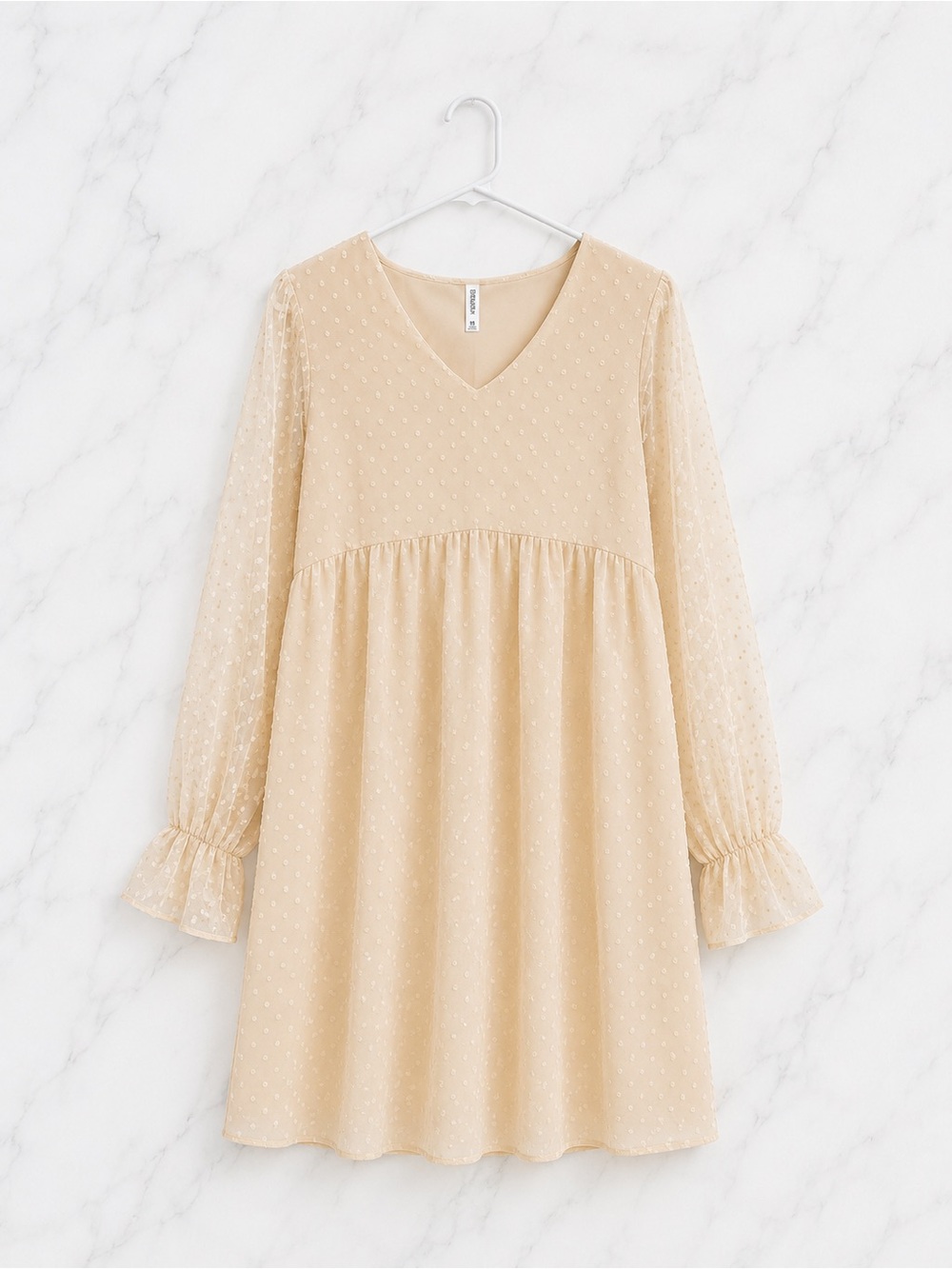 Zenana Outfitters Cream Swiss Dot V-Neck Ruffle Sleeves